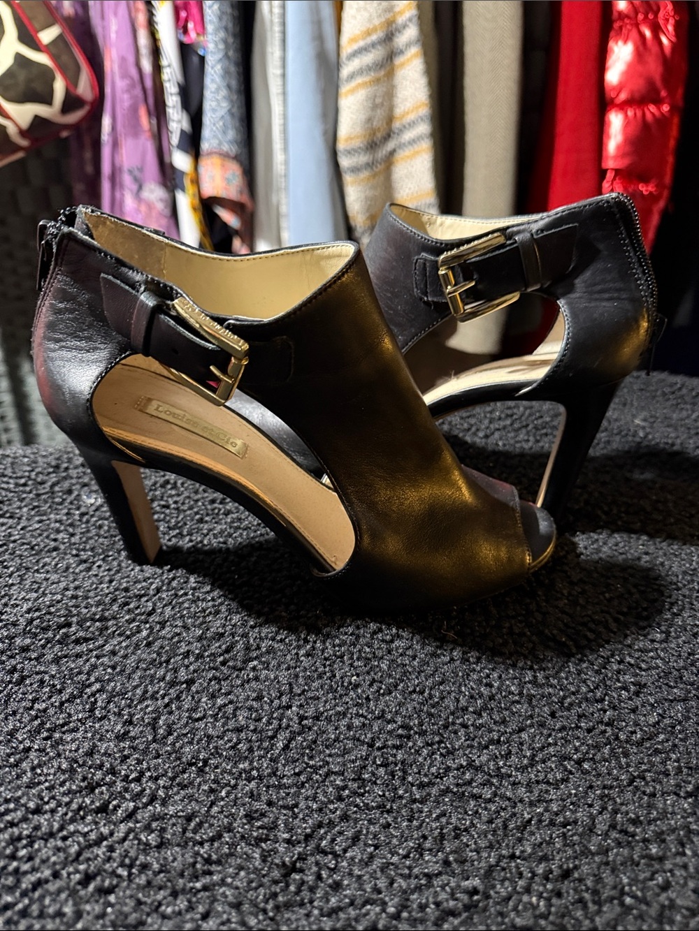 Louise et Cie Black Open-Toe Cutout Buckle Heels